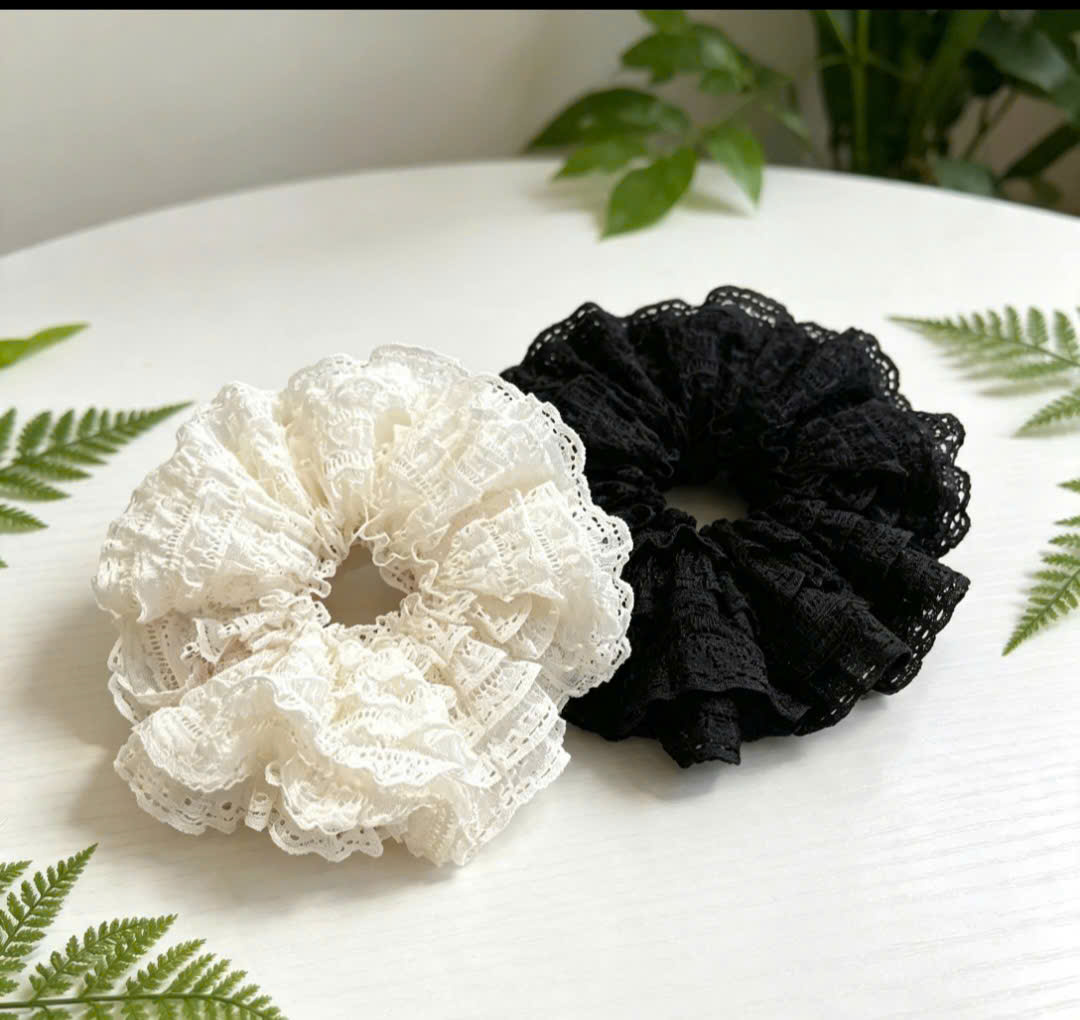 Dây Buộc Tóc Scrunchie Ren Bản To Cao Cấp – Nhiều Mẫu Phong Cách Hàn Quốc