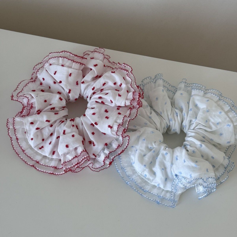 Dây Buộc Tóc Scrunchie Trái Tim Viền Ren Bản To – Phong Cách Hàn Quốc
