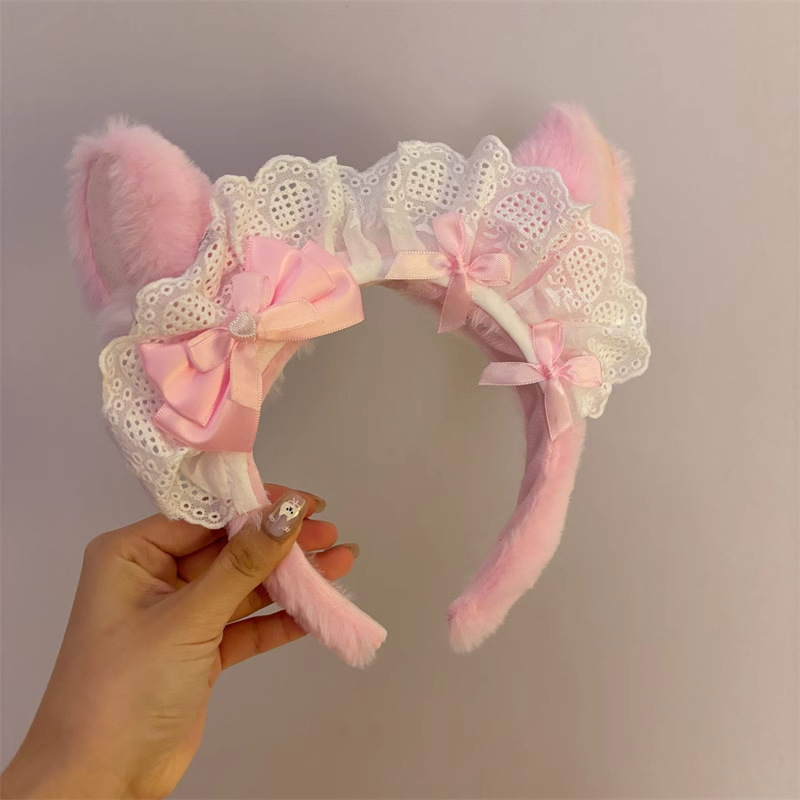 Màu sắc: Nơ tai mèo viền ren - màu hồng