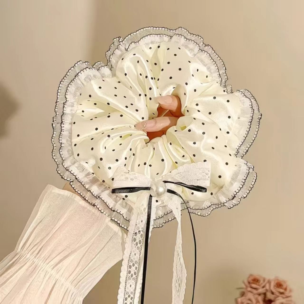 Dây buộc tóc cao cấp lấy cảm hứng từ ánh nắng mặt trời: nơ, chấm bi, ren